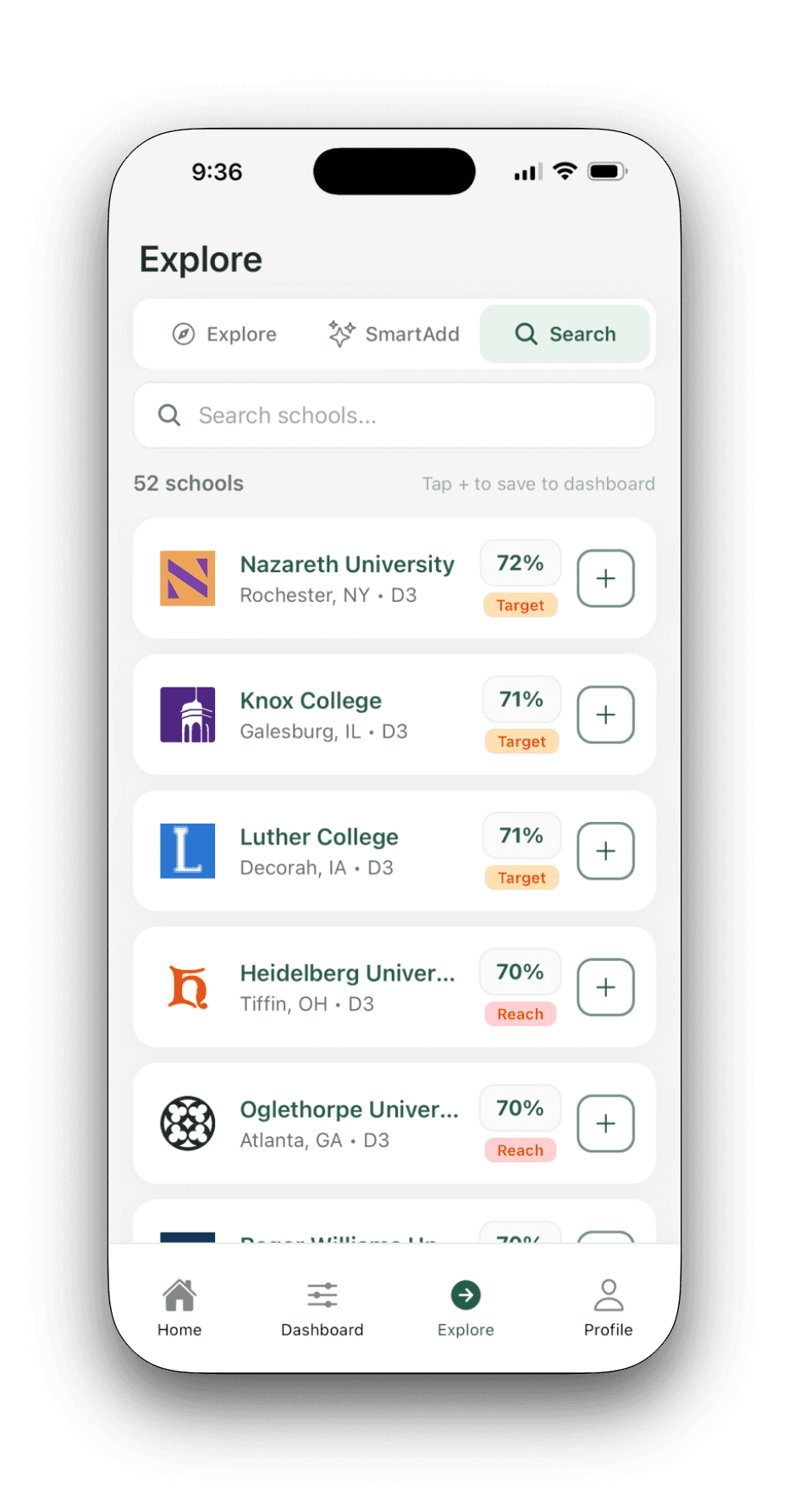 Matched school list in OneCommit